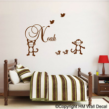 Personalised Monkeys with Birds Removable Wall Sticker