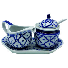 3 Piece Antique Blue & White Milk & Sugar Jar Set