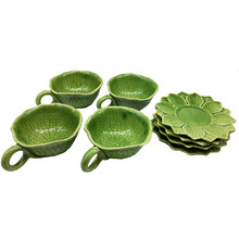 Lotus Leaf Celadon Ceramic 300ml Coffee Cups & Saucers (Set of 4)
