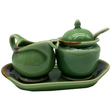 3 Piece Celadon Ceramic Milk & Sugar Jar Set