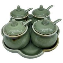9 Piece Green Ceramic Condiment Jar Set