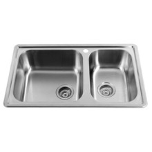 Prestige 1 TH Large Right Hand Double Bowl Sink in Satin