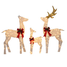 3 Piece White Standing Reindeer Outdoor Christmas Decoration Set