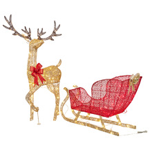2 Piece Reindeer & Red Sleigh LED Ornament Set