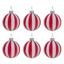Candy-Cane Striped Round Glass Baubles (Set of 6)