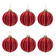 Glittered Stripe Glass Baubles (Set of 6)