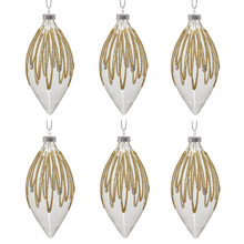 Gold Bejewelled Teardrop Glass Baubles (Set of 6)