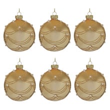 Gold Swirl Bejewelled Glass Baubles (Set of 6)