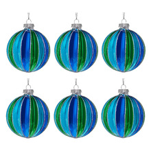 Blue & Green Striped Glass Baubles (Set of 6)