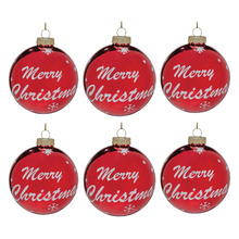 Merry Christmas Glass Baubles (Set of 6)