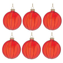 Pink & Red Glitter Striped Glass Baubles (Set of 6)