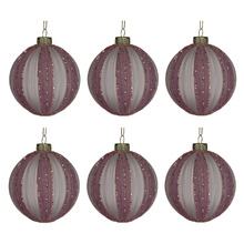 Pink & White Striped Glass Baubles (Set of 6)