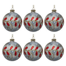 Red Bejewelled Glass Baubles (Set of 6)