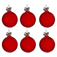 Red Bejewelled Glass Baubles (Set of 6)