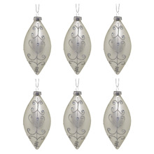 Silver Bejewelled Teardrop Glass Baubles (Set of 6)