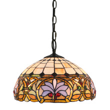 Victorian Cream Stained Glass 2 Light Tiffany Pendant