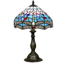 Blue Dragonfly Stained Glass Table Lamp