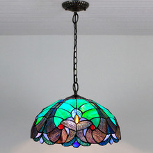 Victorian Green Stained Glass 2 Light Tiffany Pendant