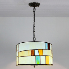 Drum Style Tiffany Stained Glass Pendant Light