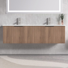 Reedon 1500mm Woodgrain Wall Hung Double Vanity with Ceramic Countertop