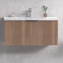 Reedon 900mm Woodgrain Wall Hung Single Vanity with 50mm Stone Countertop