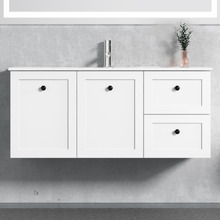 Whitby 1200mm Matte White Wall Hung Single Vanity with Ceramic Countertop
