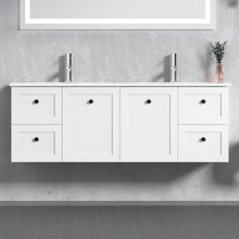 Whitby 1500mm Matte White Wall Hung Double Vanity with Ceramic Countertop