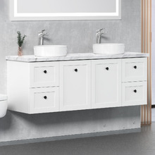 Whitby 1500mm Matte White Wall Hung Double Vanity with 50mm Stone Countertop