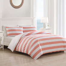 Coral Awning Stripe Cotton Quilt Cover Set