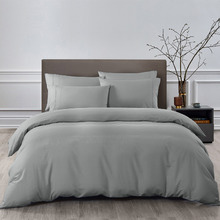 6 Piece Mid Grey Bamboo & Microfibre Quilt Cover & Fitted Sheet Set