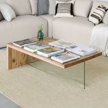 Zinnia Rectangular Glass & Oak Wood Coffee Table