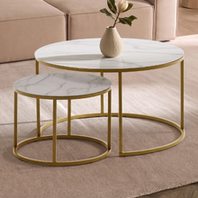 2 Piece Torlef Round Faux Marble Nesting Coffee Table Set