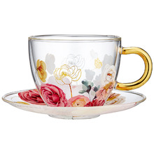 2 Piece Springtime Soiree Double Wall Glass Teacup & Saucer Set