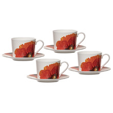 Red Poppies 250ml Teacups & Saucers (Set of 4)