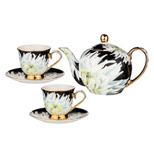 5 Piece Dark Florals White Dahlia Teapot & Teacup Set