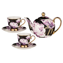 5 Piece Dark Florals Peony Teapot & Teacup Set