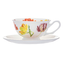 2 Piece Botanical Symphony Parrot Tulip Cup & Saucer Set