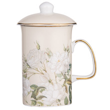 Cream Elegant Rose 370ml Mug with Lid & Infuser