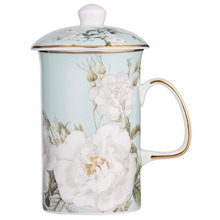 Mint Elegant Rose 370ml Mug with Lid & Infuser