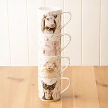 4 Piece Farmyard Faces 330ml Stackable Mug Set