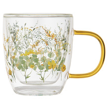 Sunshine Wildflowers 350ml Double Wall Glass Mug