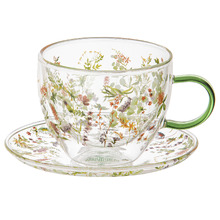 Forest Wildflowers 350ml Double Wall Glass Cup & Saucer