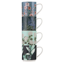 4 Piece Blue Secret Garden 330ml Stackable Mug Set