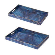 2 Piece Blue Marble Patterned Nesting Tray Set
