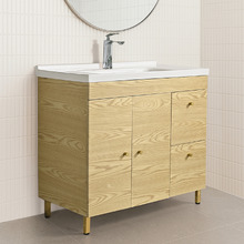 Callum 900mm Oak Freestanding Single Vanity with Ceramic Countertop
