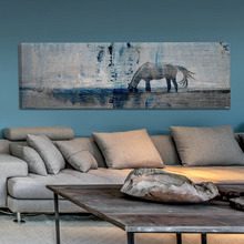 Horse Grazing Blue Canvas Wall Art