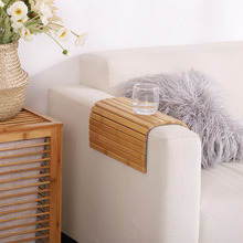 Flexible Bamboo Sofa Armrest Tray with Non-Slip Base