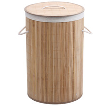Round Helix Folding Bamboo Laundry Hamper