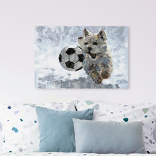 Dog & Soccer Ball Stretched Canvas Wall Art