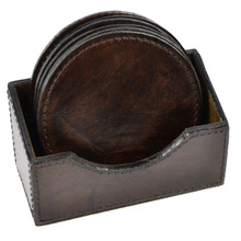 Dark Leather Round Coasters